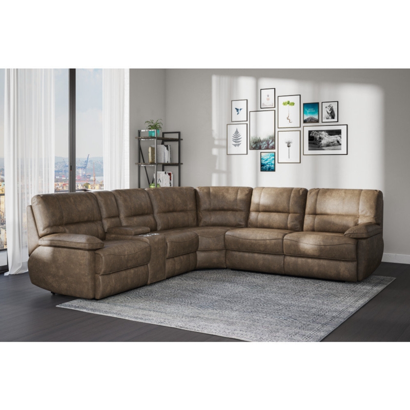 Brown Symmetrical Reclining Sectional Sofa with Center Console