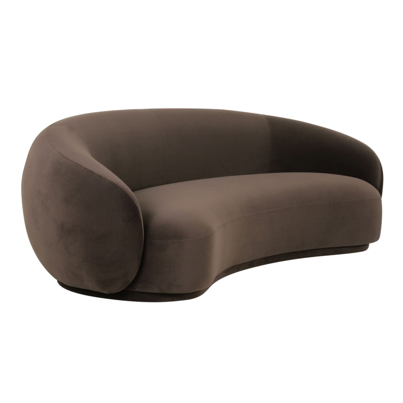 Brown Velvet Curved Sofa Wraparound Low Profile Design