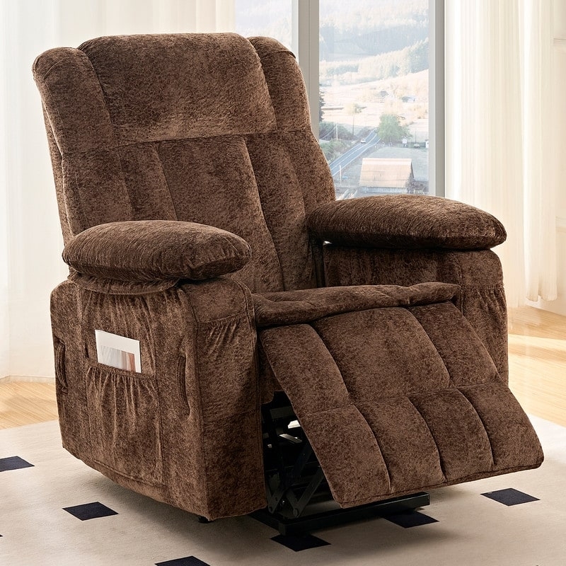 Brown Velvet Lift Recliner Split Back with Side Storage Pocket