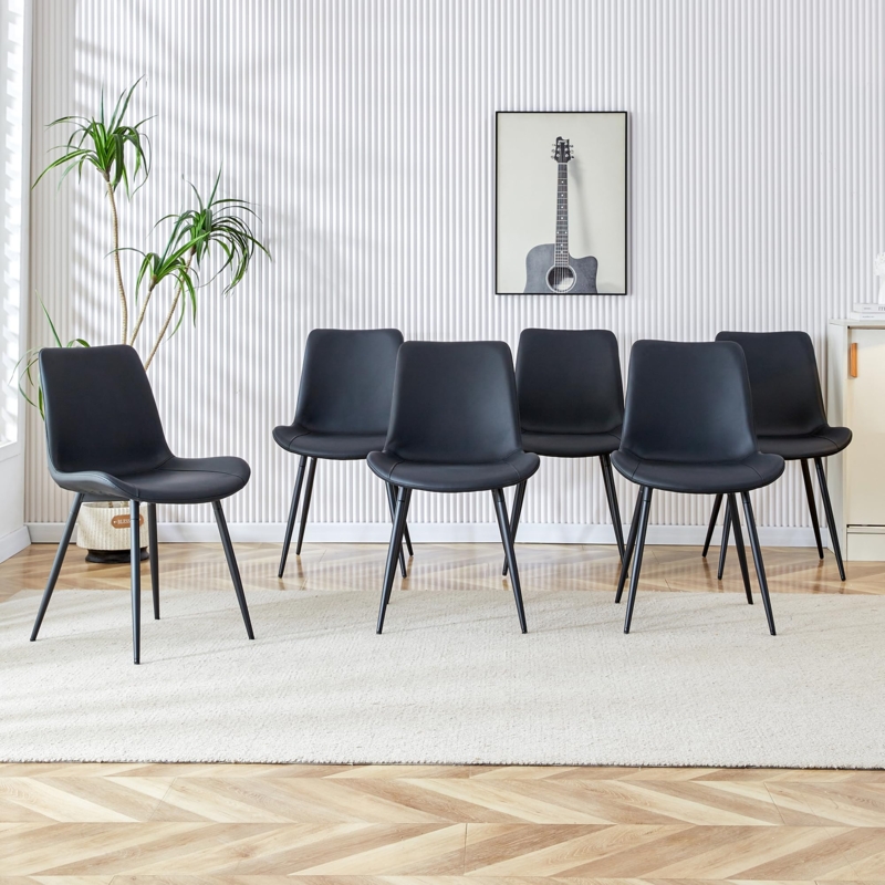 Bucket Seat Dining Chairs Set of 6 Leather Like Tapered Legs