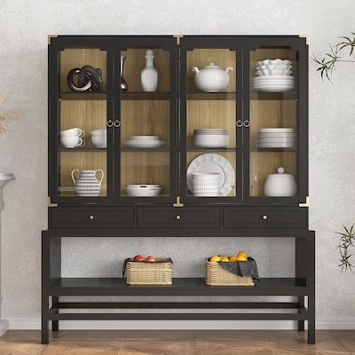 Buffet And Hutch Transitional Style Built In Wine Rack Wood Top