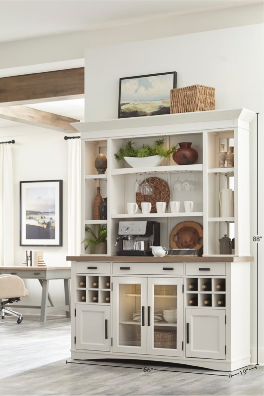 Buffet Hutch with Quartz Countertop Insert and Integrated Wine Storage