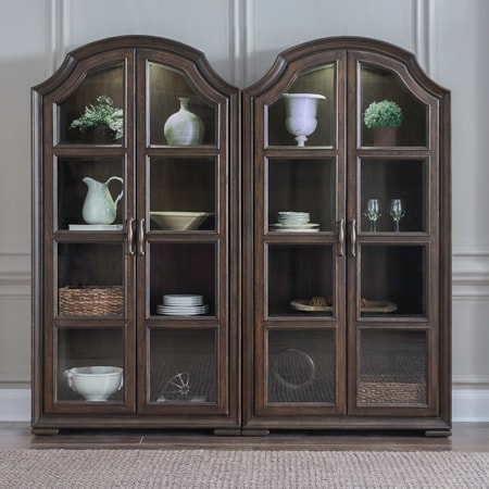 Bunching Cabinet Set French Country Style, Arched Top, Dark Wood Finish