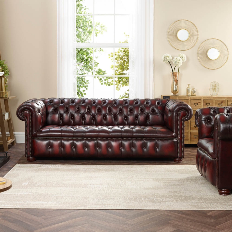 Burgundy Red Chesterfield Sofa Leather Look Turned Legs Dramatic Accent