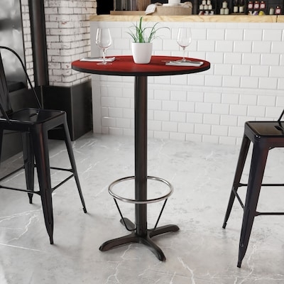 Burgundy Round Bar Table Industrial Pedestal Footrest Ring