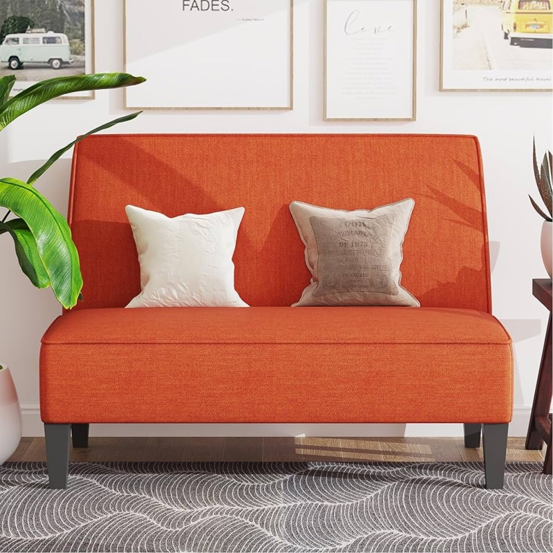 Burnt Orange High-Back Armless Loveseat with Tapered Legs