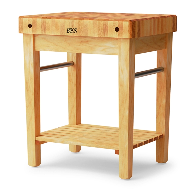 Butcher Block Cart End-Grain Top, Towel Bars, Slatted Shelf