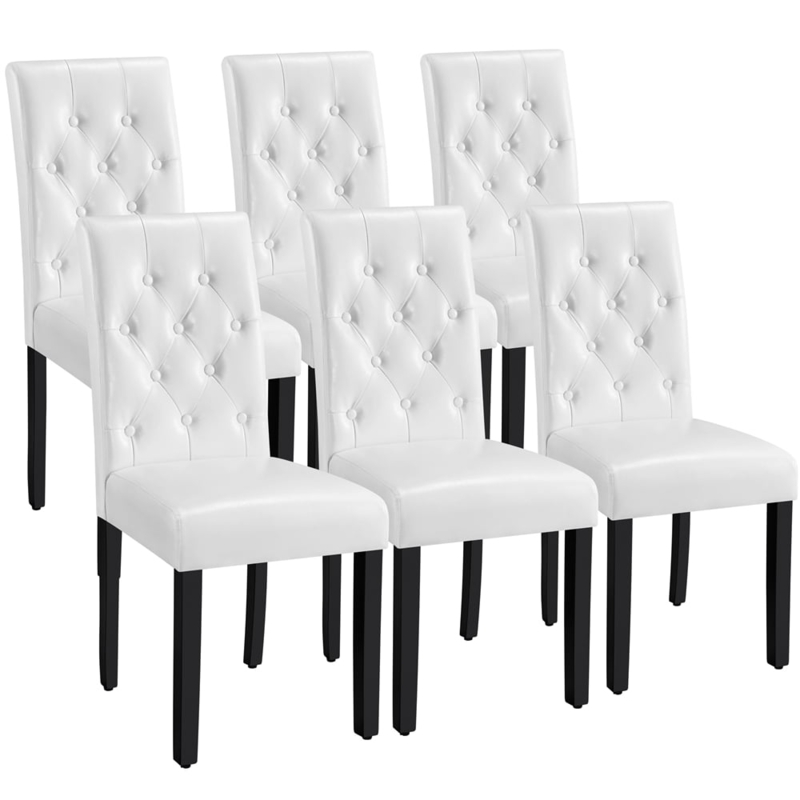 Button Tufted Dining Chairs Faux Leather Black Tapered Legs Transitional