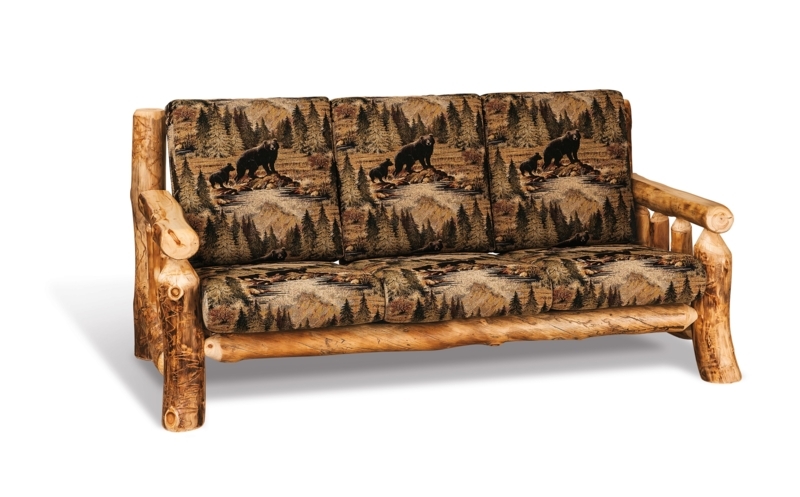 Cabin Bear Couch featuring Natural Wood Log Frame and Rustic Silhouette