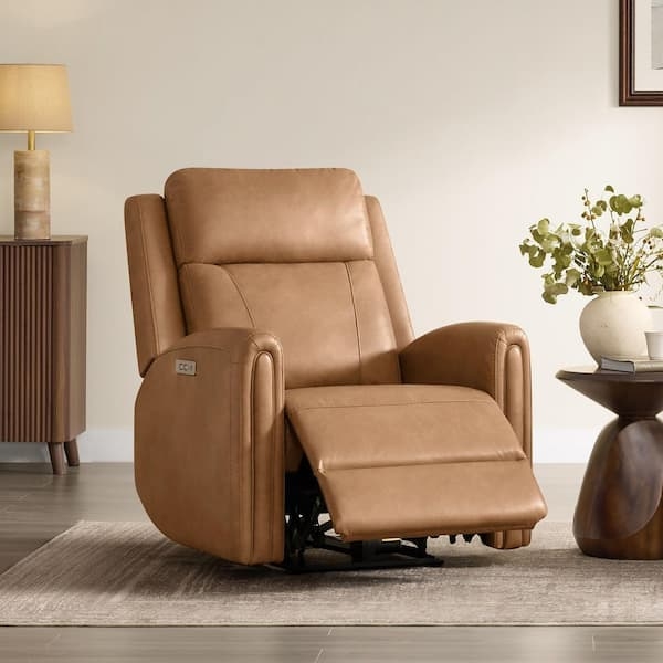 Camel Faux Leather Recliner Contoured Arms USB Charging Port