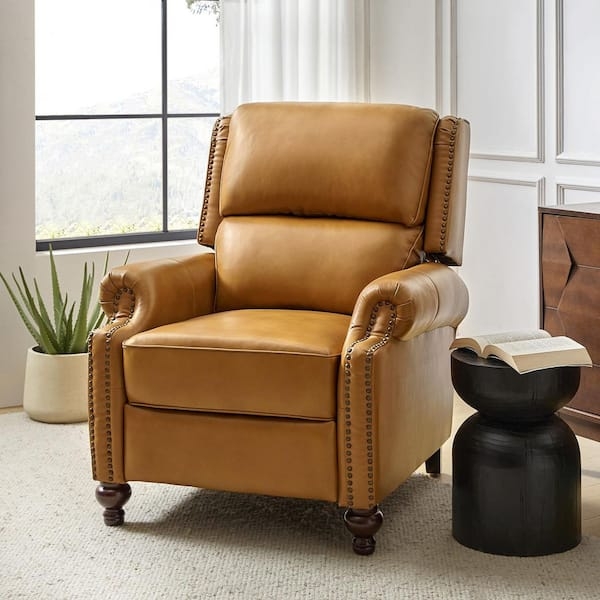 Camel Recliner, Nailhead Trim, Rolled Arms, Traditional Cigar Style