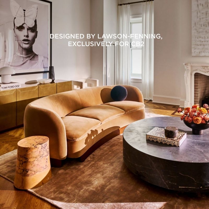 Camel Velvet Curved Sofa for Modern Sculptural Living Room