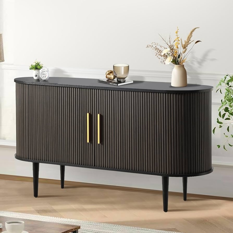 Capsule Shape Buffet with Vertical Fluting and Gold Handles