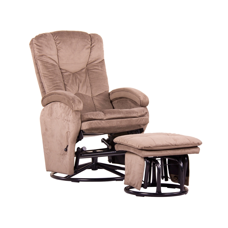 Casual Brown Microfiber Glider Recliner Set with Tiered Backrest