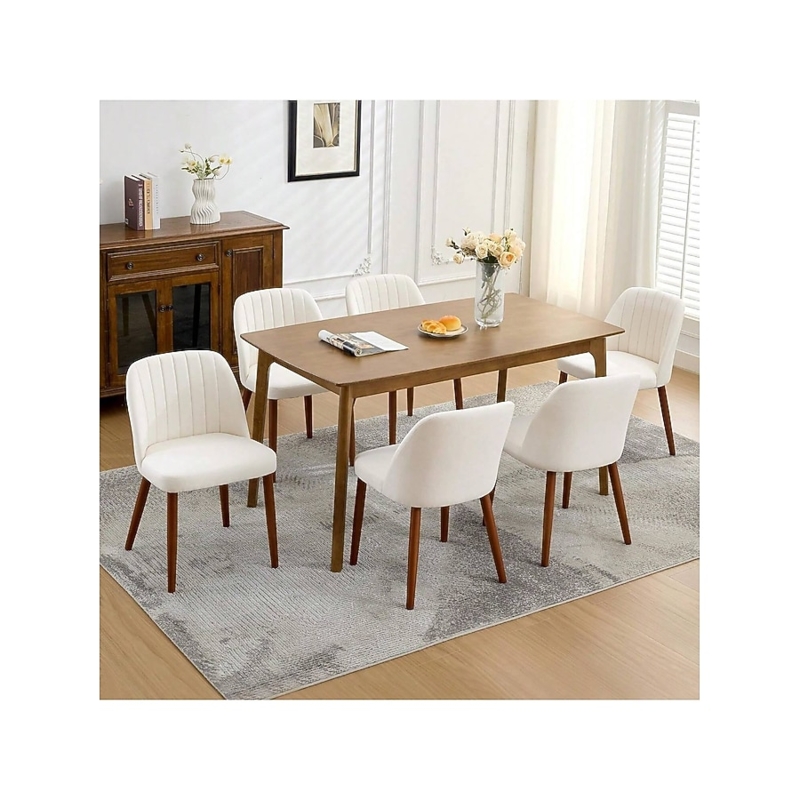 Channel Tufted Cream Dining Chairs with Tapered Wood Legs