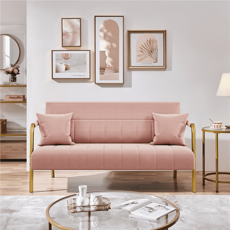 Channel Tufted Sofa Vertical Stitching Gold Metal Frame Glam