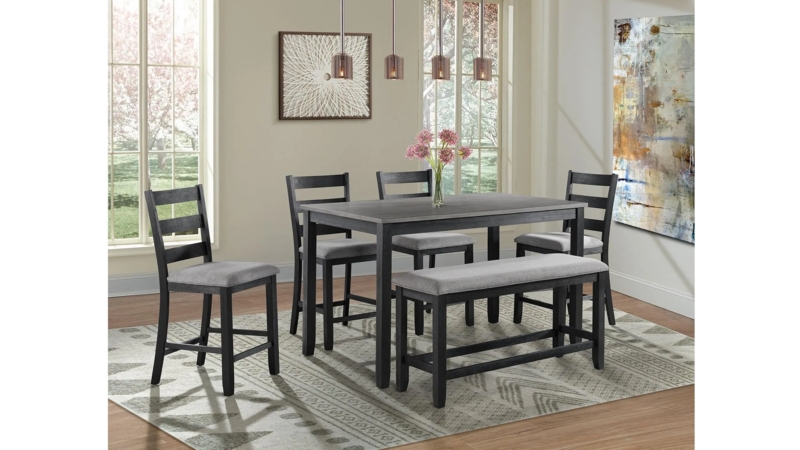 Charcoal and Gray Counter Height Dining Set with Ladder Back Chairs