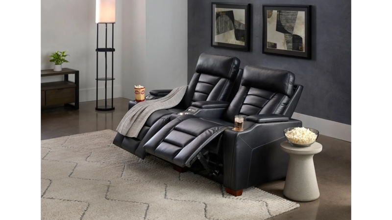 Charcoal Black Loveseat with Storage Console and Channel Tufting
