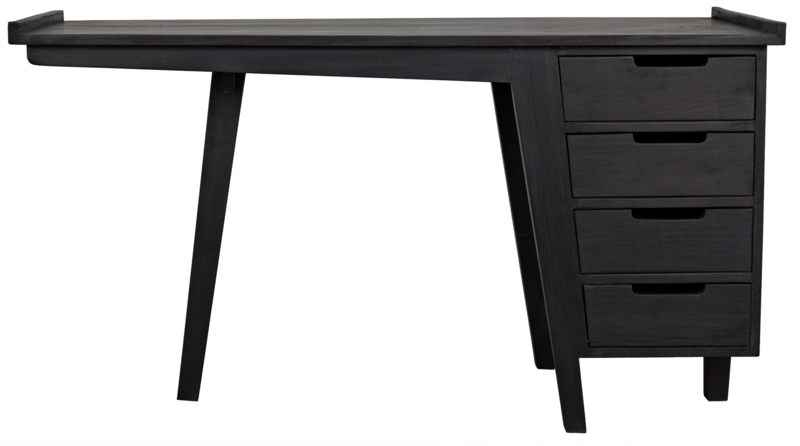 Charcoal Cantilevered Writing Desk with 4-Drawer Pedestal Storage