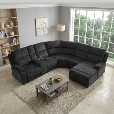 Charcoal Chenille Modular Reclining Sectional Sofa with Console