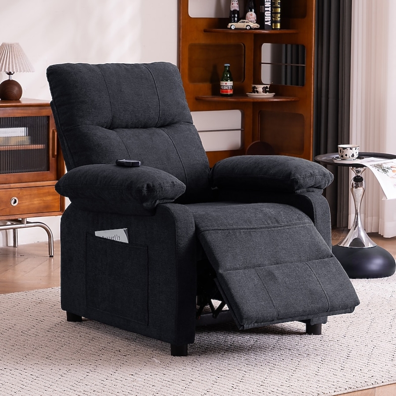 Charcoal Chenille Recliner with Pillow Top Arms and Segmented Back