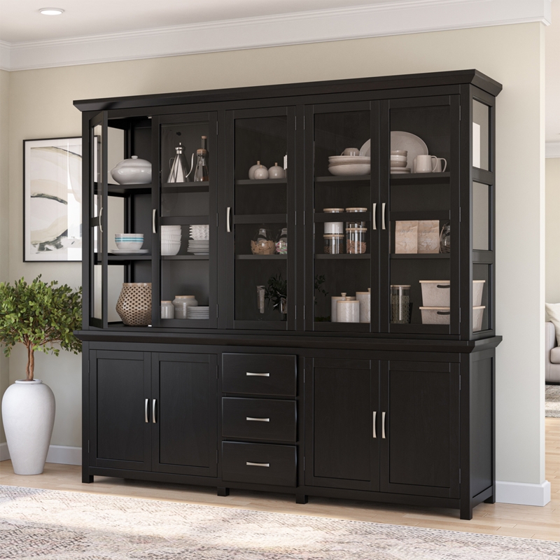 Charcoal China Cabinet Shaker Style Hutch Four Glass Doors