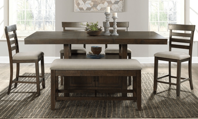 Charcoal Counter Height Dining Set with Storage Base Table and Bench