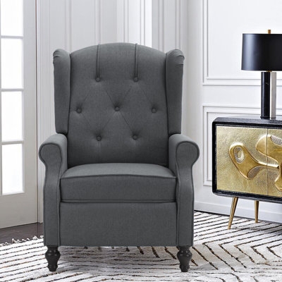 Charcoal Gray Button Tufted Wingback Recliner Chair
