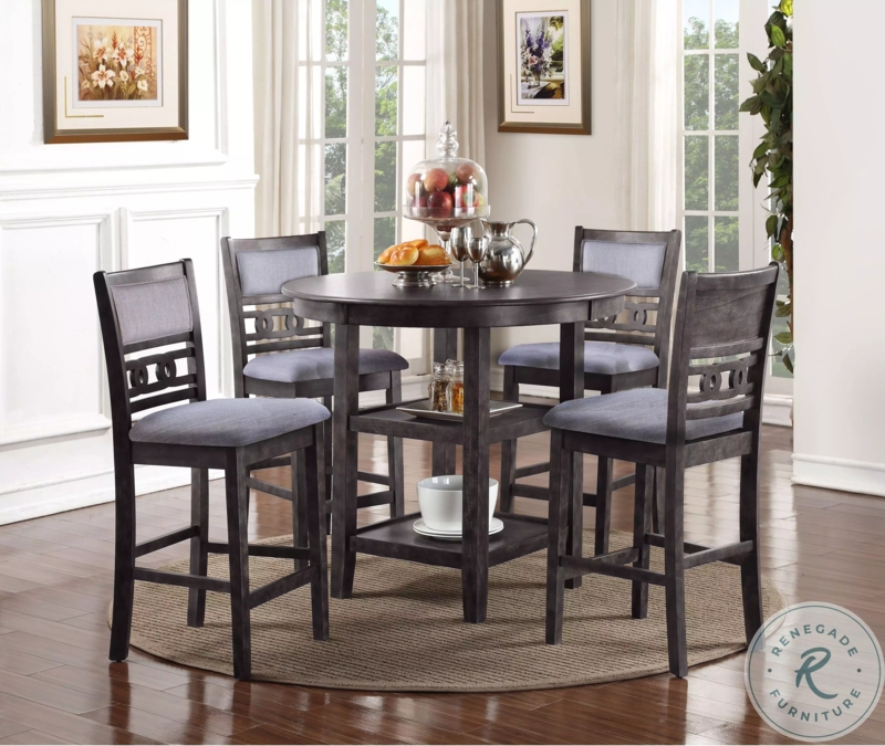 Charcoal Gray Counter Height Dining Set, Link Back Chairs, Shelving.