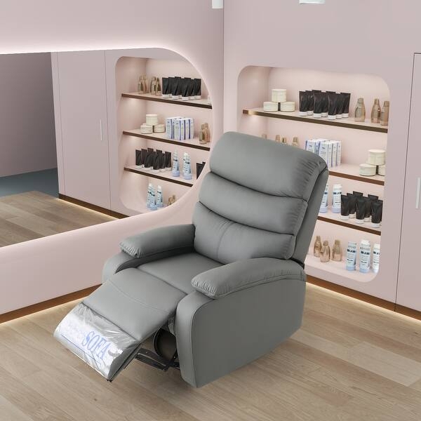 Charcoal Gray Recliner with Three Tiered Back and Extended Footrest