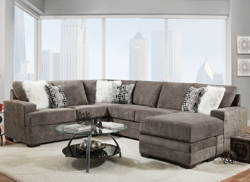 Charcoal Gray Sectional Sofa with Right-Facing Chaise and Track Arms