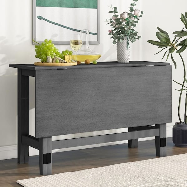 Charcoal Gray Wood Drop Leaf Console Dining Table