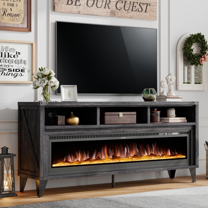 Charcoal Grey Fireplace Stand Industrial X-Brace Sides Metal Legs