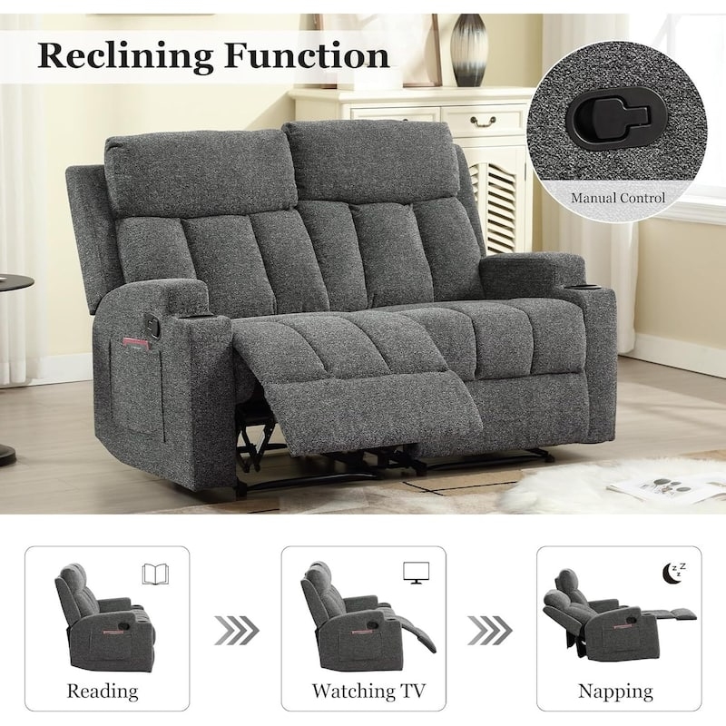 Charcoal Grey Manual Reclining Loveseat with Cup Holders