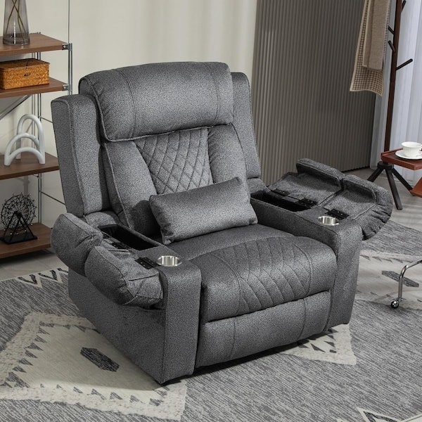 Charcoal Grey Power Lift Recliner, Chenille-like Fabric with Storage.