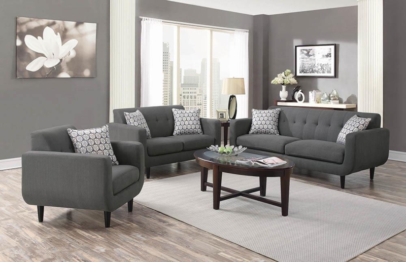 Charcoal Grey Sofa Set Tapered Peg Legs Geometric Pillows