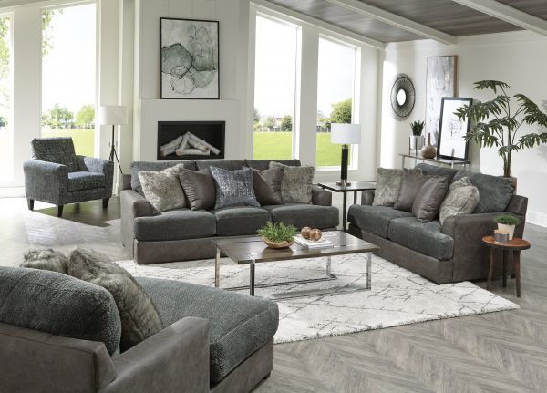 Charcoal Grey Track Arm Sofa Set for Living Room