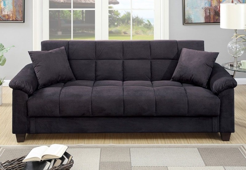 Charcoal Grid Tufted Sleeper Sofa with Rounded Arms