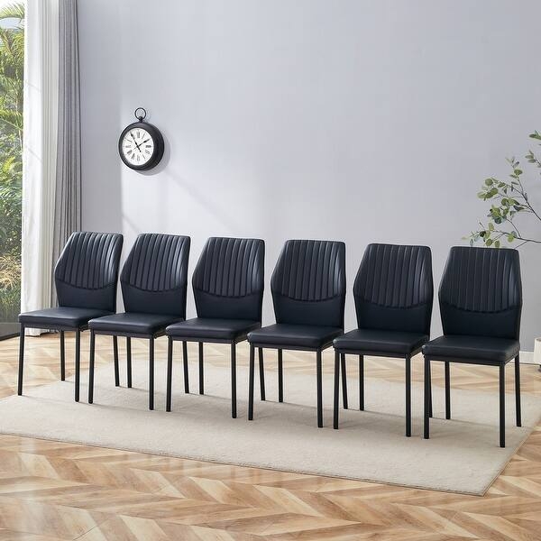 Charcoal High Back Dining Chairs Set of 6 Vertical Tufting
