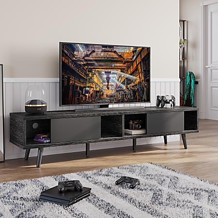 Charcoal Mid Century TV Stand Splayed Legs Wood Grain