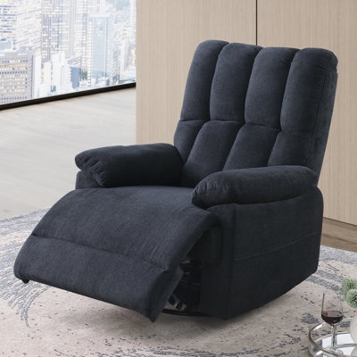 Charcoal Power Recliner with Vertical Channel Tufting and Textured Fabric