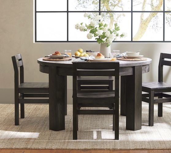 Charcoal Round Dining Table With Chunky Pedestal Legs