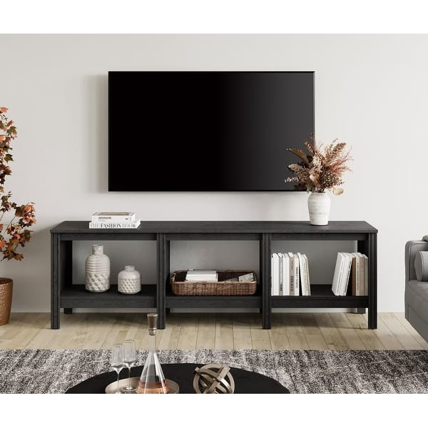Charcoal TV Stand with Six Legs and Wide Open Shelving Profile