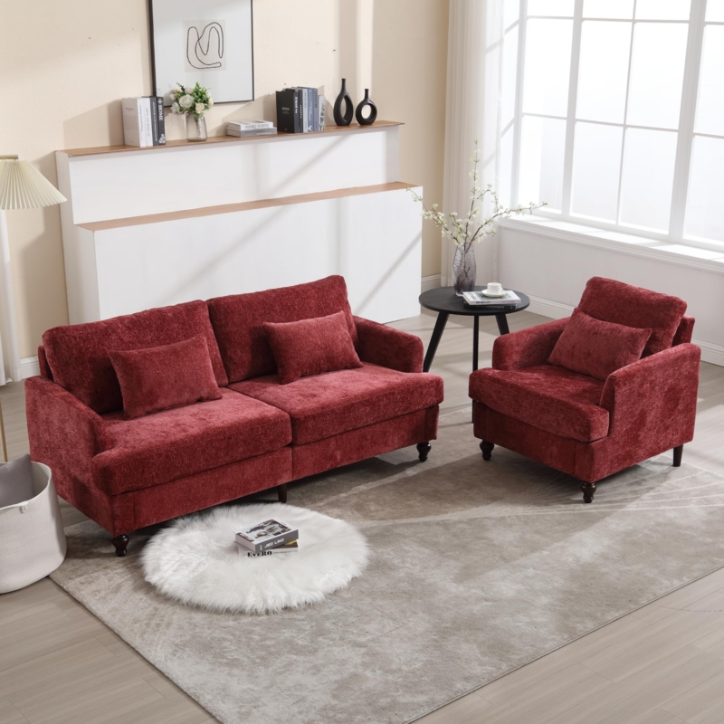 Chenille Living Room Set with Loveseat and Matching Chair