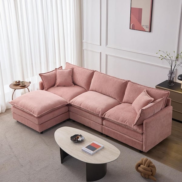 Chenille Sectional Sofa Pillowy Silhouette Overstuffed Cushions
