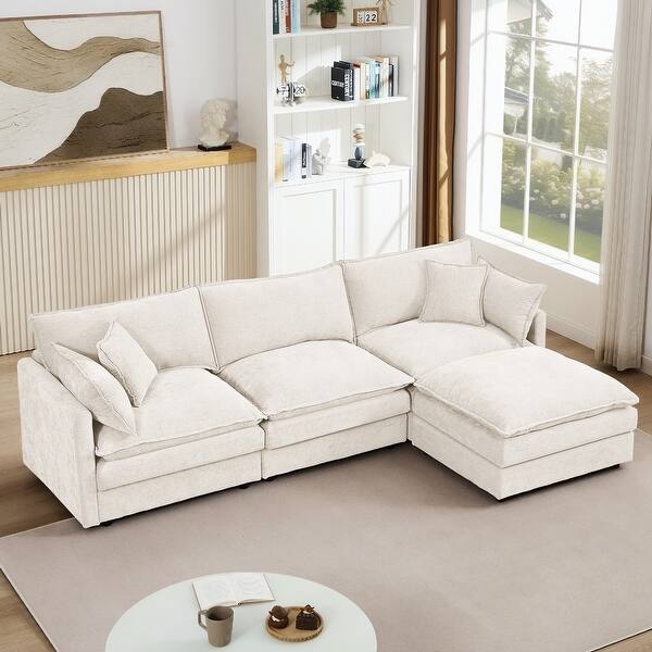 Chenille Upholstered Sectional Sofa Set Modular Recliner Couch L Shaped  Sleeper Sofa with Movable Ottoman, 3-Seater Cloud Couch - Bed Bath & Beyond  - 42949853