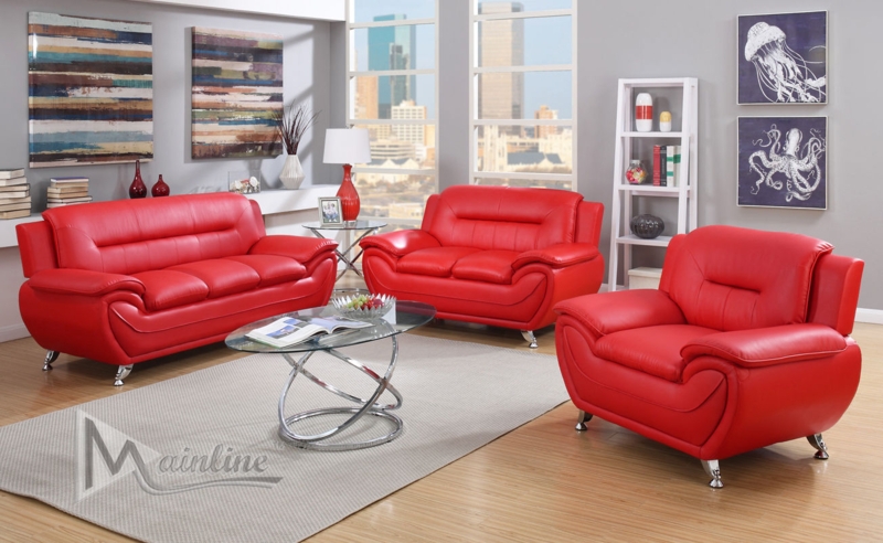 Cherry Living Room Set with Curved Chrome Legs