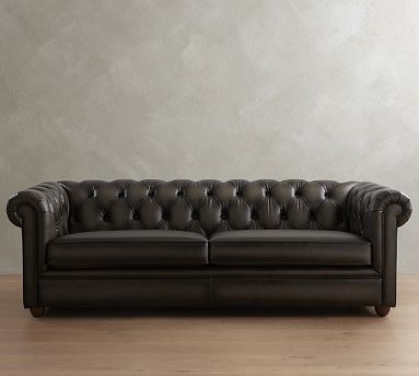 Chesterfield Loveseat Burnished Saddle Brown Leather Look Nailhead Trim