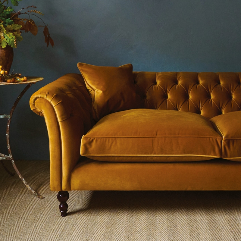 Chesterfield Sofa Deep Button Tufting Rolled Arms Piped Edges Velvet