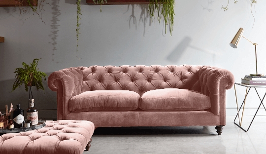 Chesterfield Sofa Dusty Pink Velvet Deep Button Tufting Chic